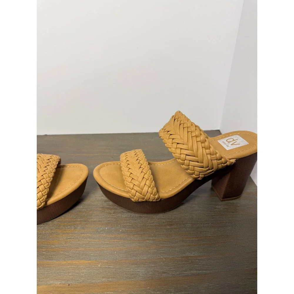 DV Dolce Vita Hilda Woven Slide Sandals Tan Block Heel Boho 7.5‎ Braided Boho